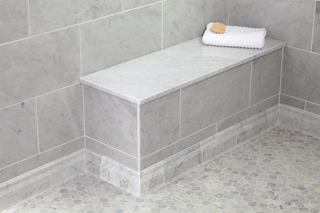 Custom Size Shower Bench Seat White Carrara Marble, real-life Visualization