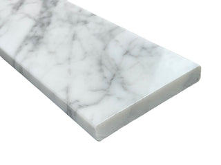 Custom Size White Carrara Marble Threshold, Eased Edge Design, Expanded Edge View
