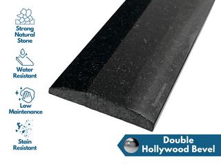 Solid Black Polished Granite Threshold, Double Hollywood Bevel, Material Quality Description