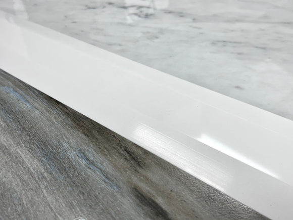 Super White Engineered Marble Threshold, Double Hollywood Bevel, real-life Visualization as a Floor Transition