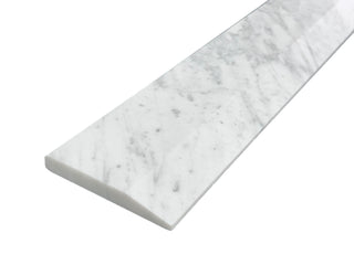 White Carrara Marble Threshold, Single Bevel Design, Expanded Edge View