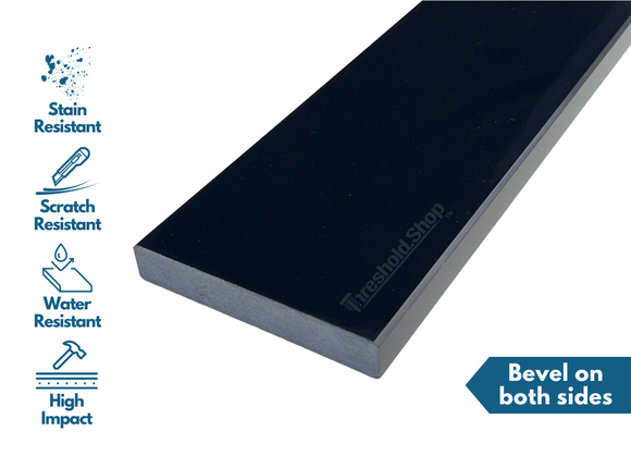 Super Black Engineered Marble Threshold, Eased Edge Design, material quality description