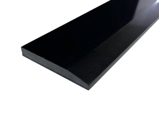Super Black Engineered Marble Threshold, Single Bevel Design, Expanded Edge View, White Background