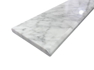 White Carrara Marble Threshold, Double Bevel Design, Expanded Edge View, White Background
