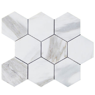 Calacatta Gold Italian Marble 4" Hexagon Mosaic Tile Honed