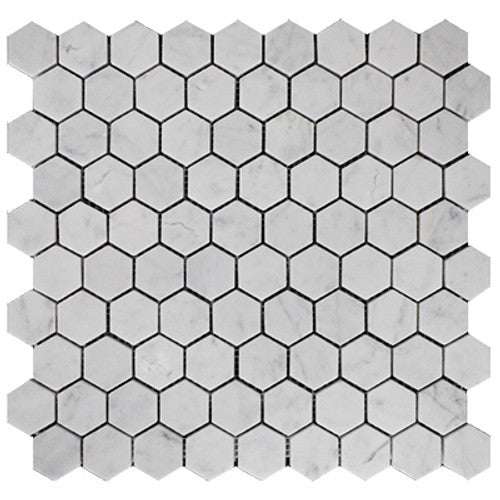 Carrara White Italian Marble 1" Hexagon Mosaic Tile Polished