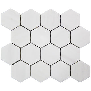 Bianco Dolomite Marble 3" Hexagon Mosaic Tile Honed