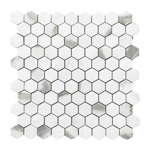 Calacatta Gold Italian Marble 1" Hexagon Mosaic Tile Honed