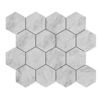 Carrara White Italian Marble 3" Hexagon Mosaic Tile Polished