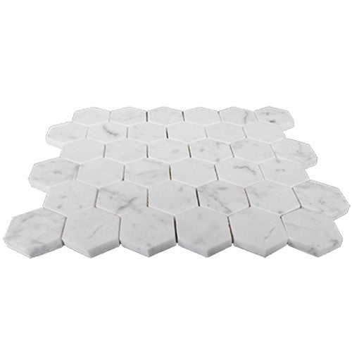 Carrara White Italian Marble 2" Hexagon Mosaic Tile Polished