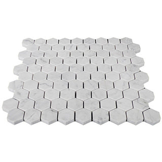 Carrara White Italian Marble 1" Hexagon Mosaic Tile Polished