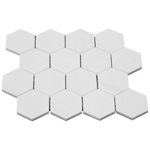 Bianco Dolomite Marble 3" Hexagon Mosaic Tile Polished