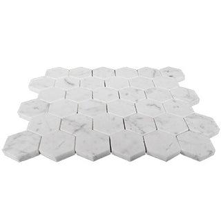 Carrara White Italian Marble 2" Hexagon Mosaic Tile Honed