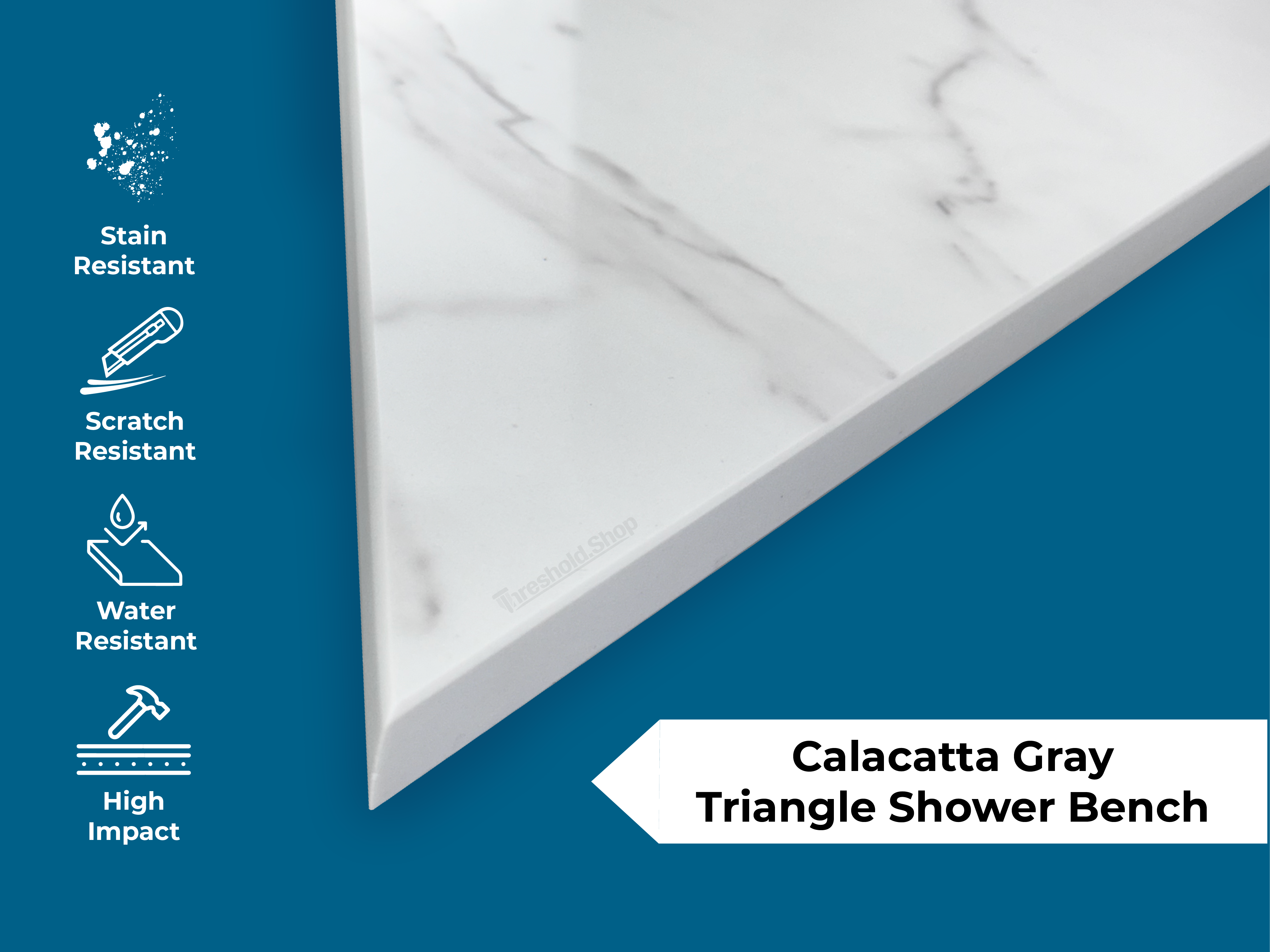 Calacatta Engineered Marble Triangular Shower Corner Seat - 0