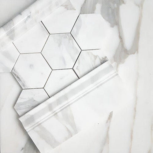 Calacatta Gold Italian Marble 4" Hexagon Mosaic Tile Polished