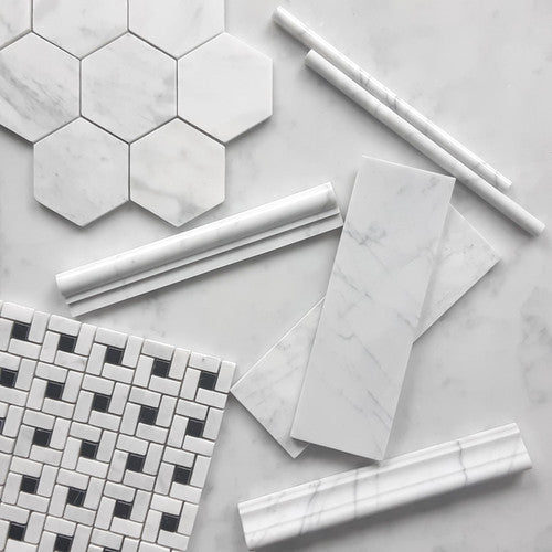 Carrara White Italian Marble 2" Hexagon Mosaic Tile Polished