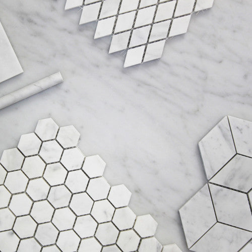 Carrara White Italian Marble 1" Hexagon Mosaic Tile Polished