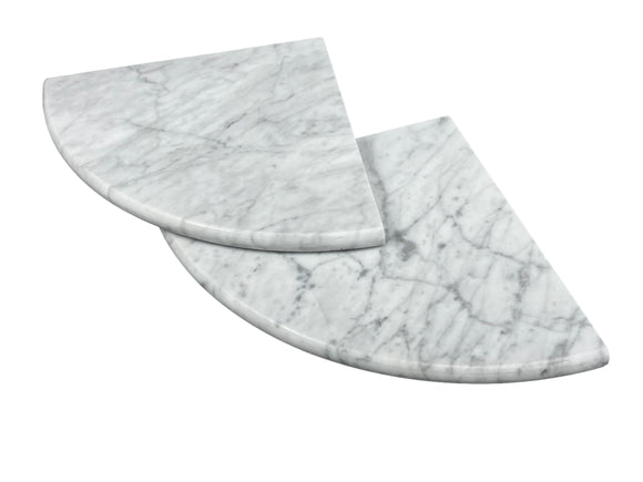 9 Inch Italian White Carrara Marble Corner Shower Shelf, two pieces