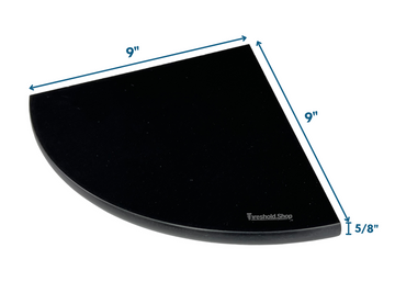 9 Inch Super Black Engineered Marble Corner Shower Shelf, featuring its dimensions