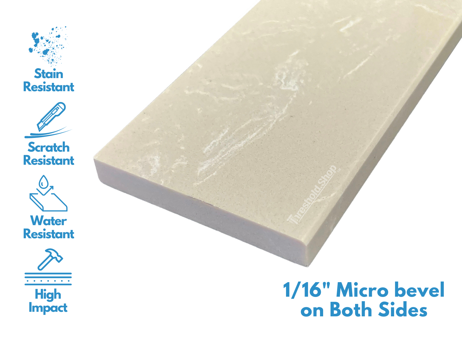 Beige Engineered Marble Threshold, Eased Edge, description of the material strength