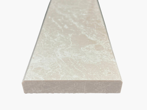 Botticcino Marble Threshold, Double Bevel Design, Expanded Edge View