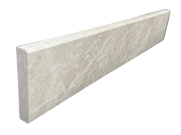 Botticcino Marble Threshold, Double Bevel Design, Expanded Edge View, White Background