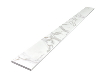 Calacatta Engineered Marble Threshold, Eased Edge, White Background, Expanded Edge View