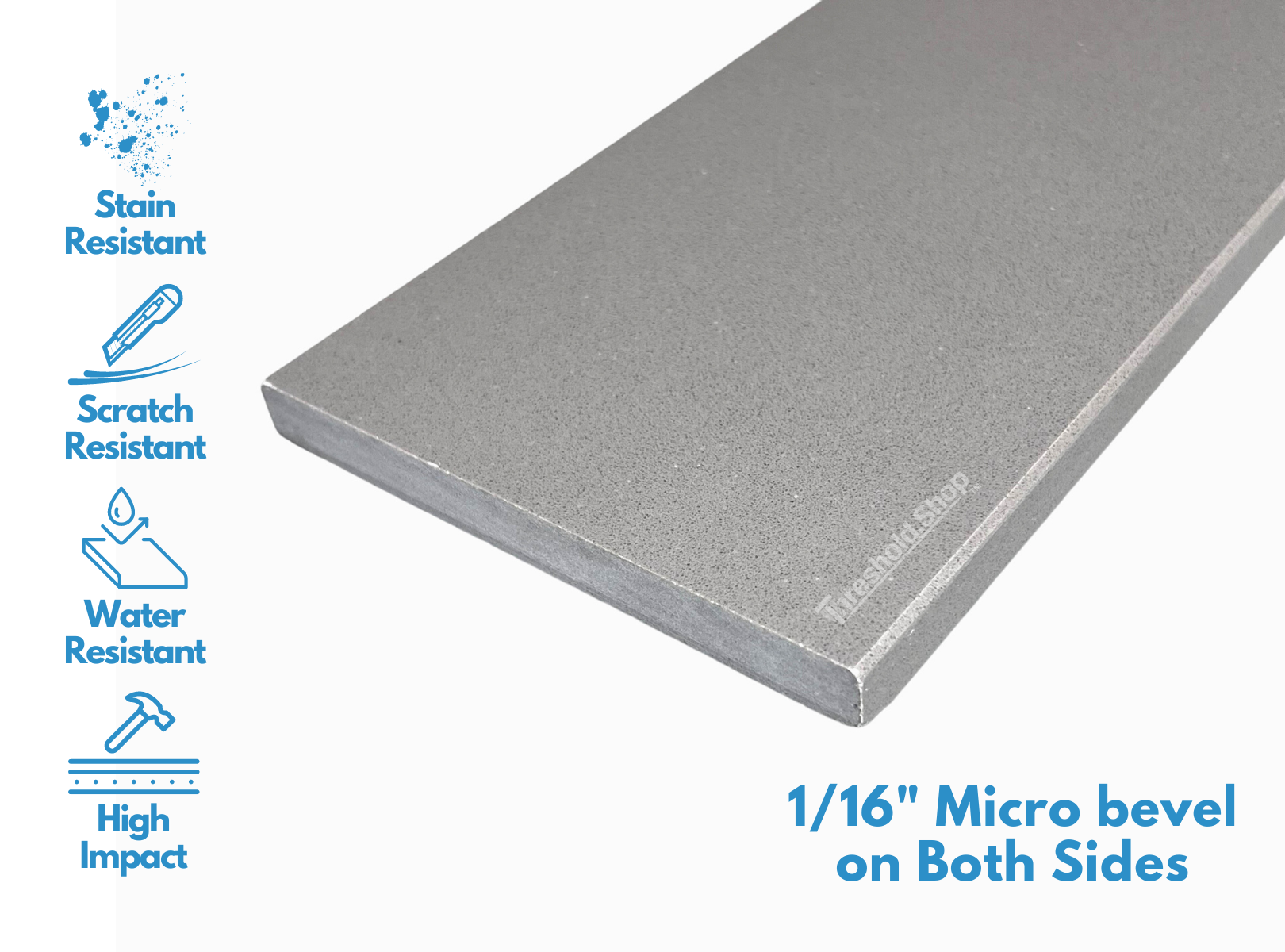 Custom Size Concrete Gray Engineered Marble Threshold, Eased Edge, description of the material strength