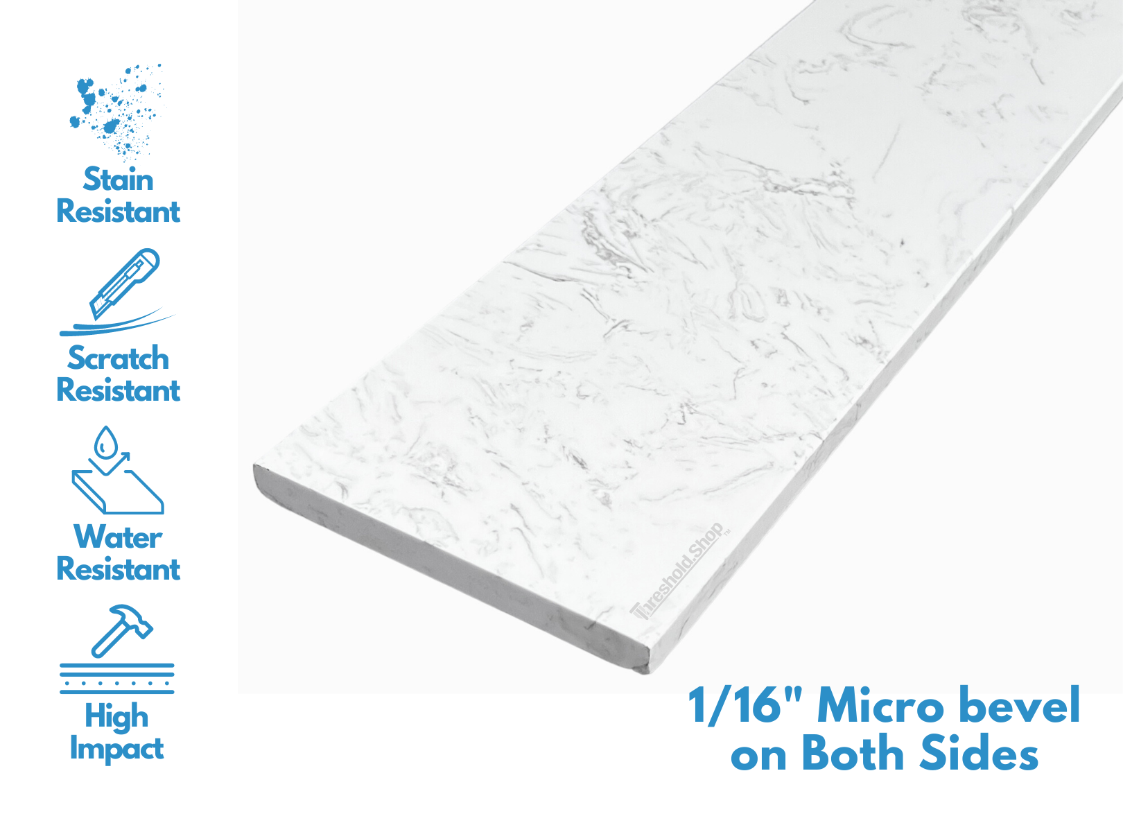 Custom Size Statuario Engineered Marble Threshold, Eased Edge, description of the material strength