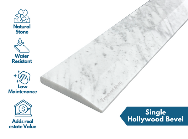 Custom Size White Carrara Marble Threshold, Single Hollywood Bevel Design, Material Quality Description