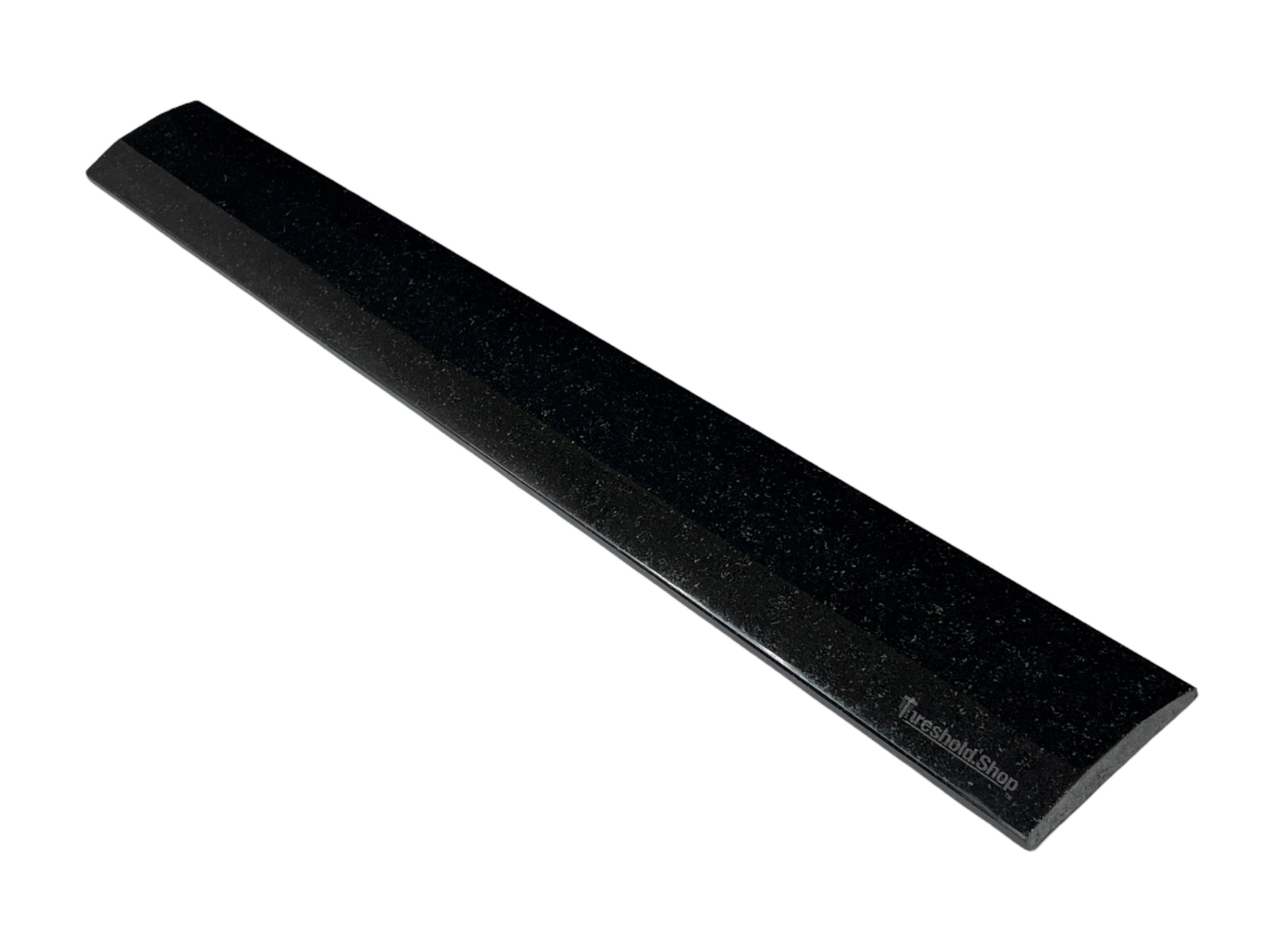Solid Black Polished Granite Threshold, Double Hollywood Bevel, White Background