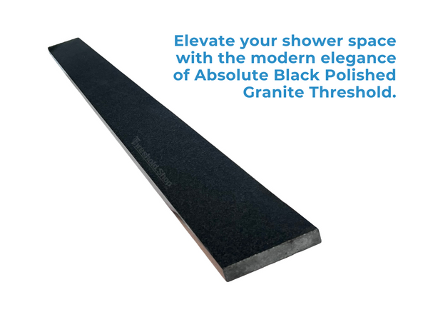 Solid Black Polished Granite Threshold, Eased Edge, White Background and Description