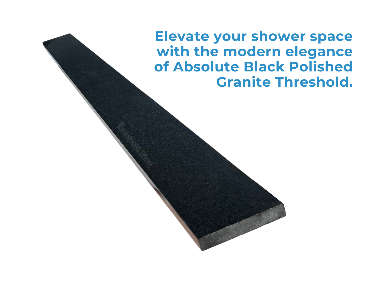 Solid Black Polished Granite Threshold, Eased Edge, White Background and Description