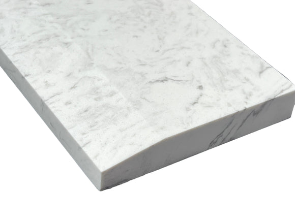 Statuario Engineered Marble Threshold, Single Hollywood Bevel, Expanded Edge View