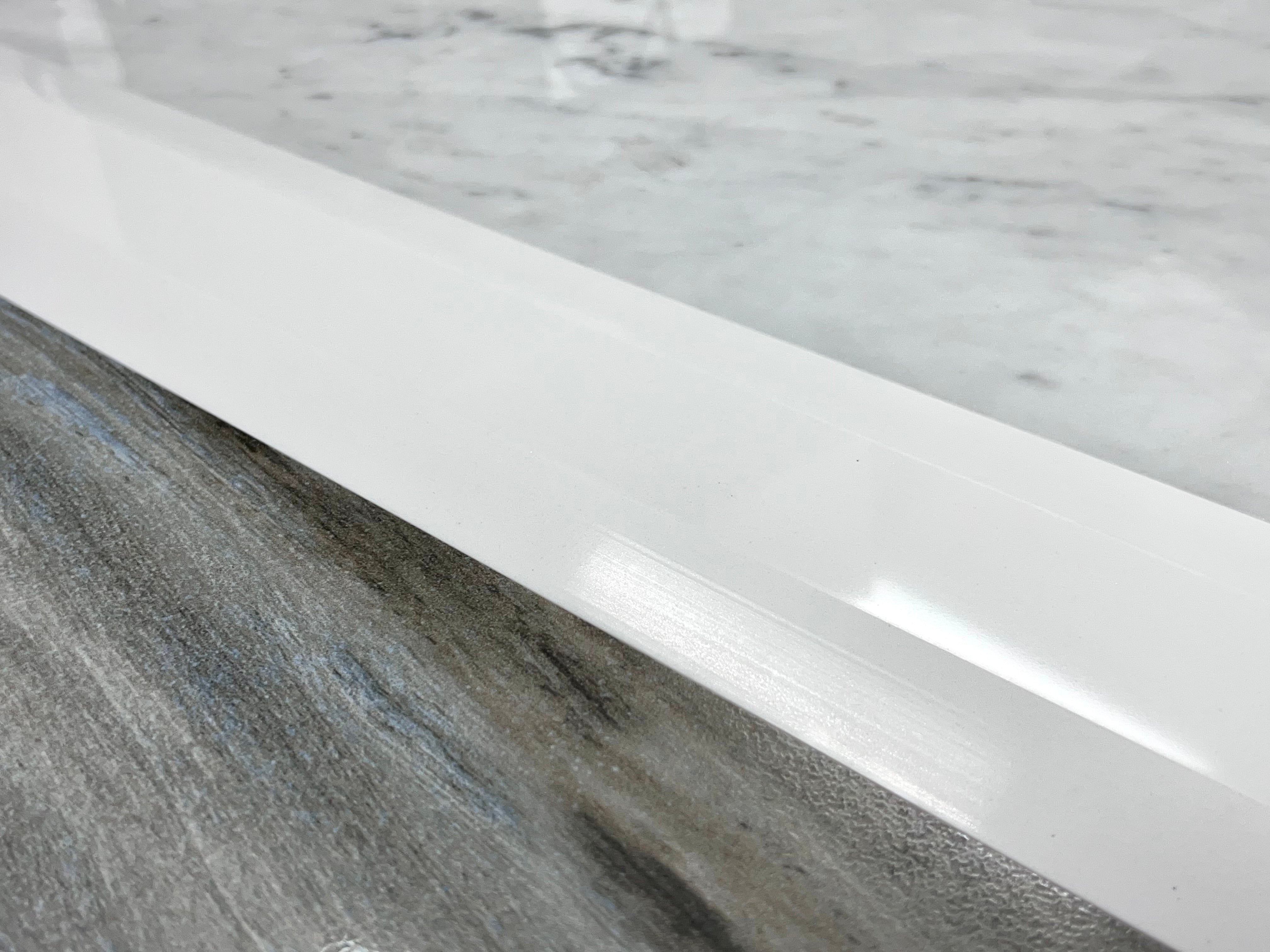 Super White Engineered Marble Threshold, Double Hollywood Bevel, real-life Visualization as a Floor Transition