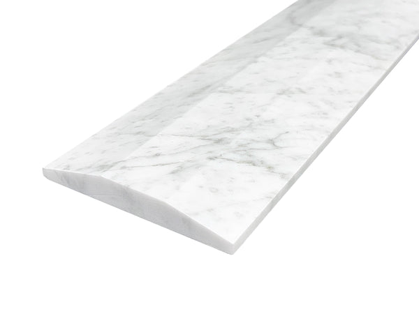 White Carrara Marble Threshold, Double Bevel Design, Expanded Edge View