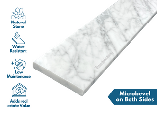 White Carrara Marble Threshold, Single Bevel Design, Material Quality Description