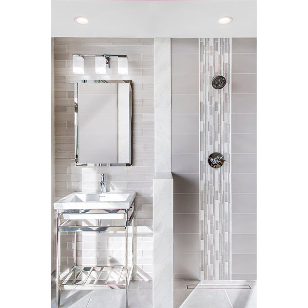 White Carrara Marble Threshold, Eased Edge Design, Used in a Bathroom