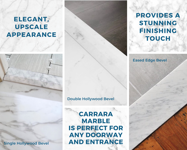 White Carrara Marble Threshold, Single Bevel Design, Material Quality Description and Types Of Bevel