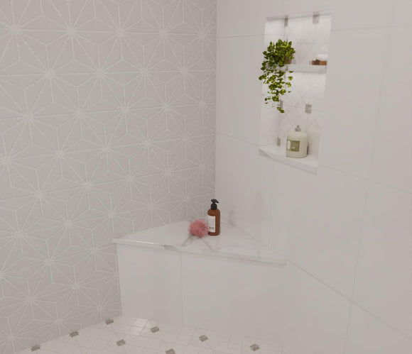 Calacatta Engineered Marble Triangular Shower Corner Seat