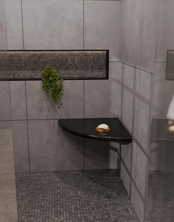 18 Inch Absolute Black Granite Corner Shower Seat