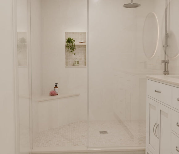 Beige Engineered Marble Triangular Shower Corner Seat