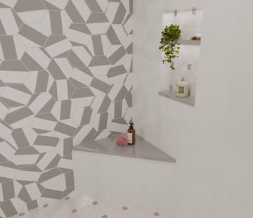 Concrete Gray Engineered Marble Triangular Shower Corner Seat - 0