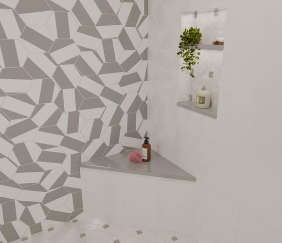 Concrete Gray Engineered Marble Triangular Shower Corner Seat