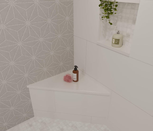 Super White Engineered Marble Triangular Shower Corner Seat