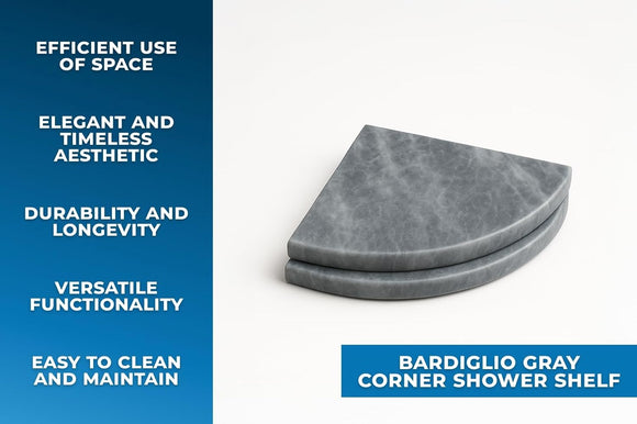 9 Inch Bardiglio Gray Marble Corner Shower Shelf