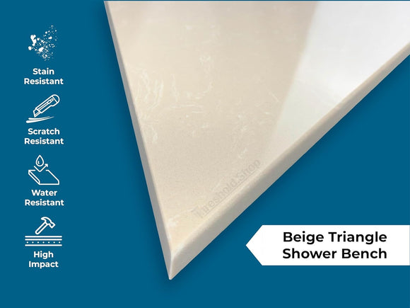 Beige Engineered Marble Triangular Shower Corner Seat