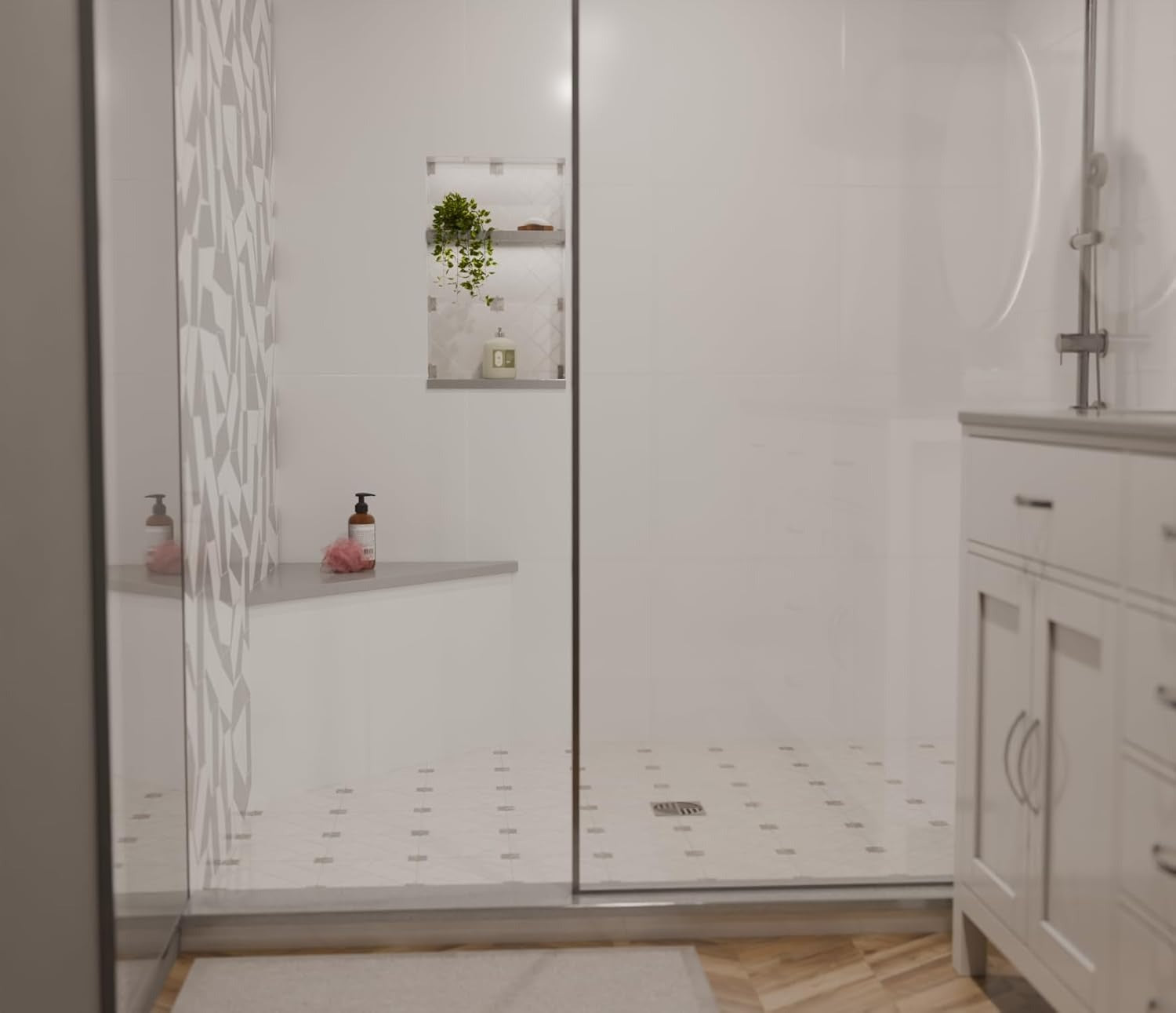 Concrete Gray Engineered Marble Triangular Shower Corner Seat | The ...