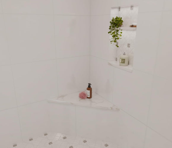 Calacatta Gold Engineered Marble Triangular Shower Corner Seat