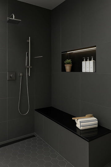 Custom Cut to Size – Super Black Polished Engineered Marble Shower Bench - 0